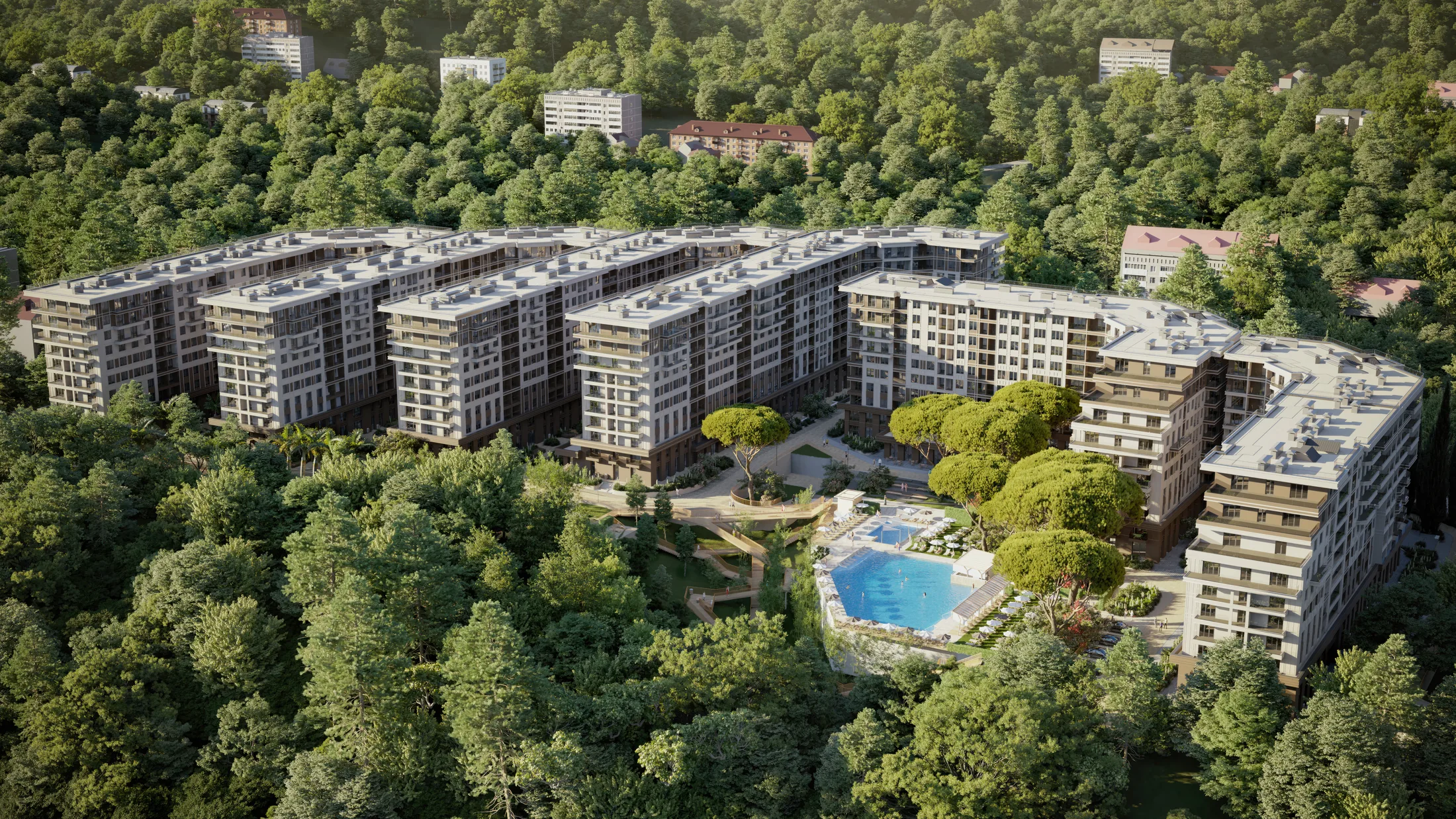 Корпуса Greenmont внутри насыщенного зелёного ландшафта